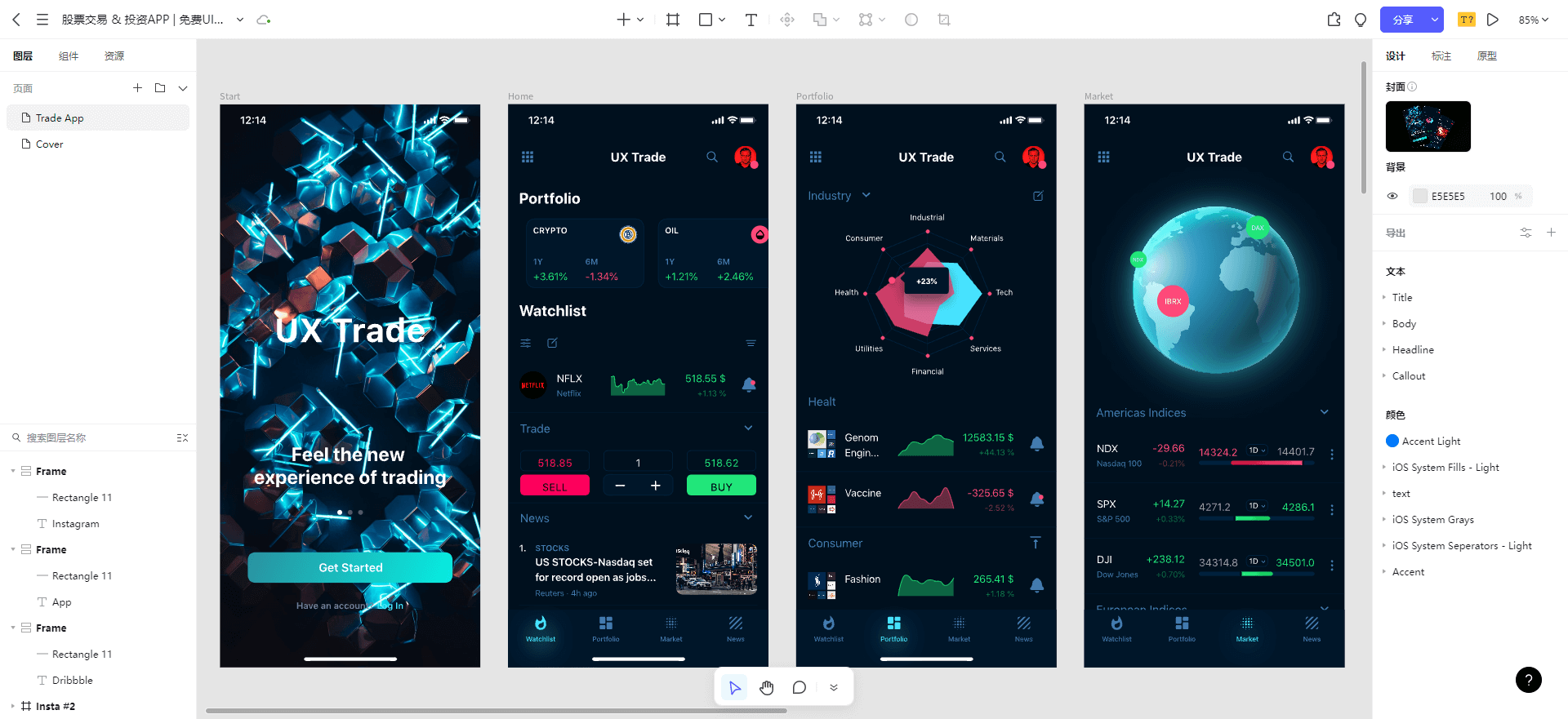 股票理财APP界面设计模板